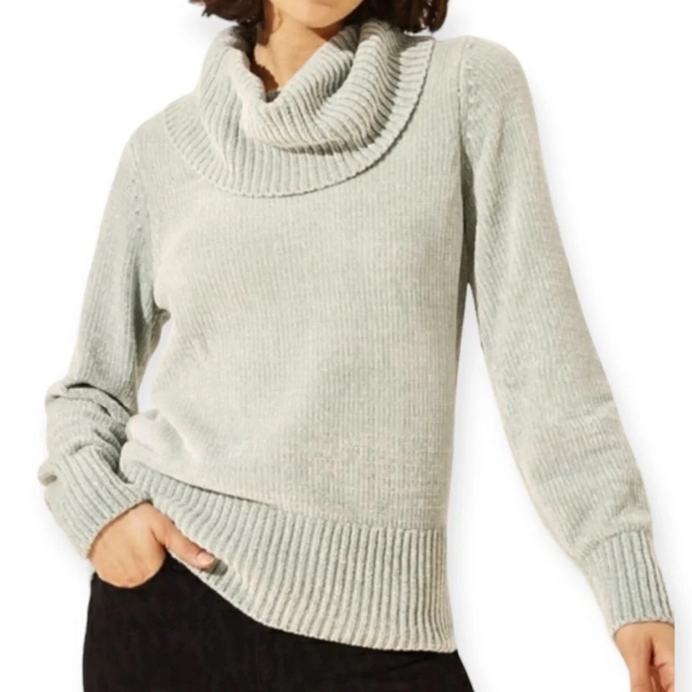 Loft • Green Chenille Turtle/Cowl Neck Sweater